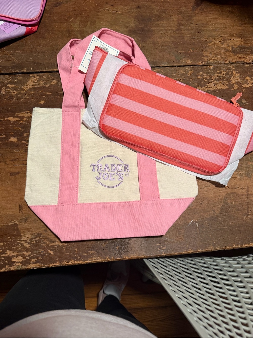 Trader Joes Mini Tote Bag  Pink and one purple insulated bag bundle